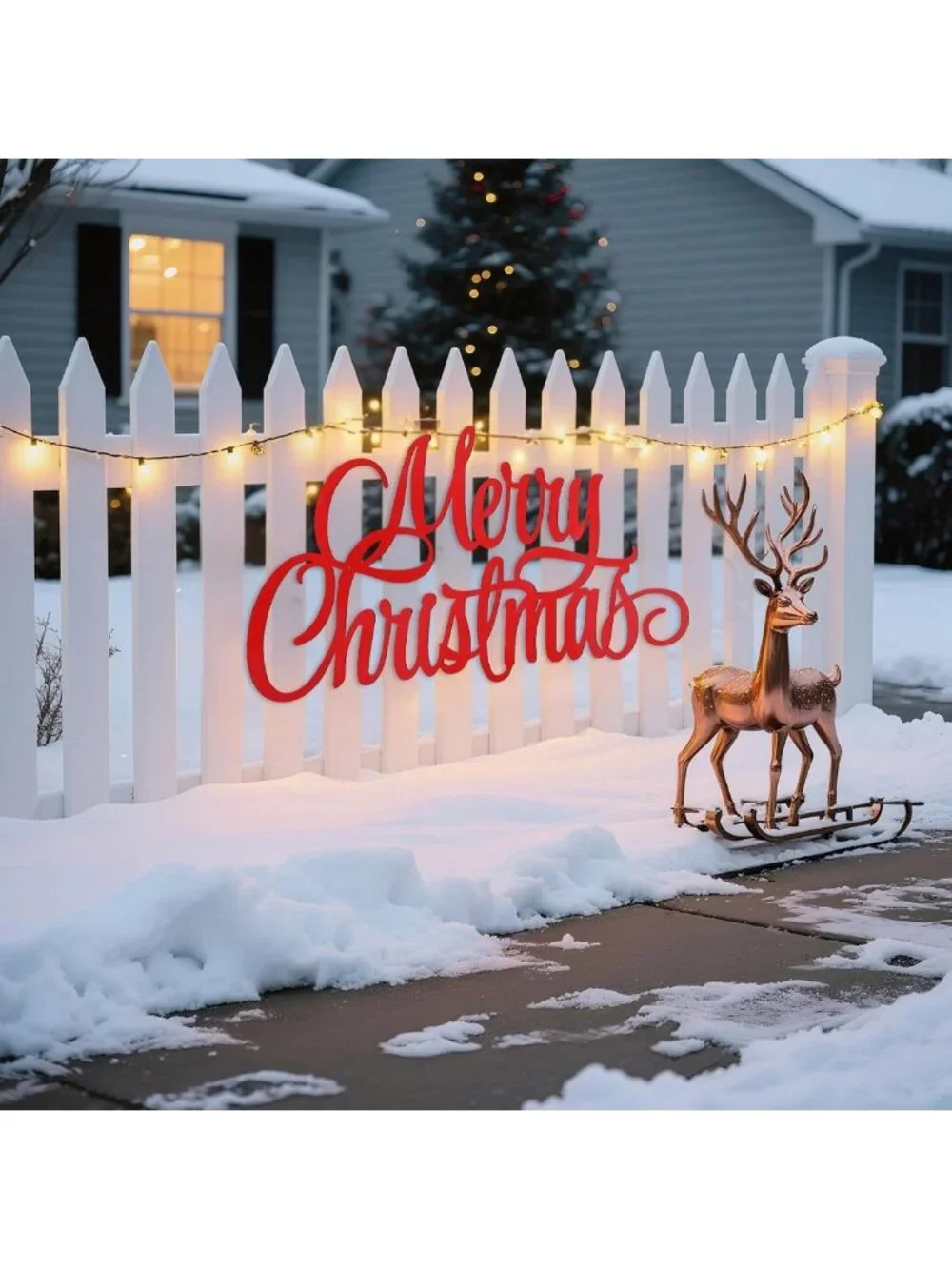 35 Inch Red Merry Christmas Metal Wall Art - Outdoor Holiday Decor